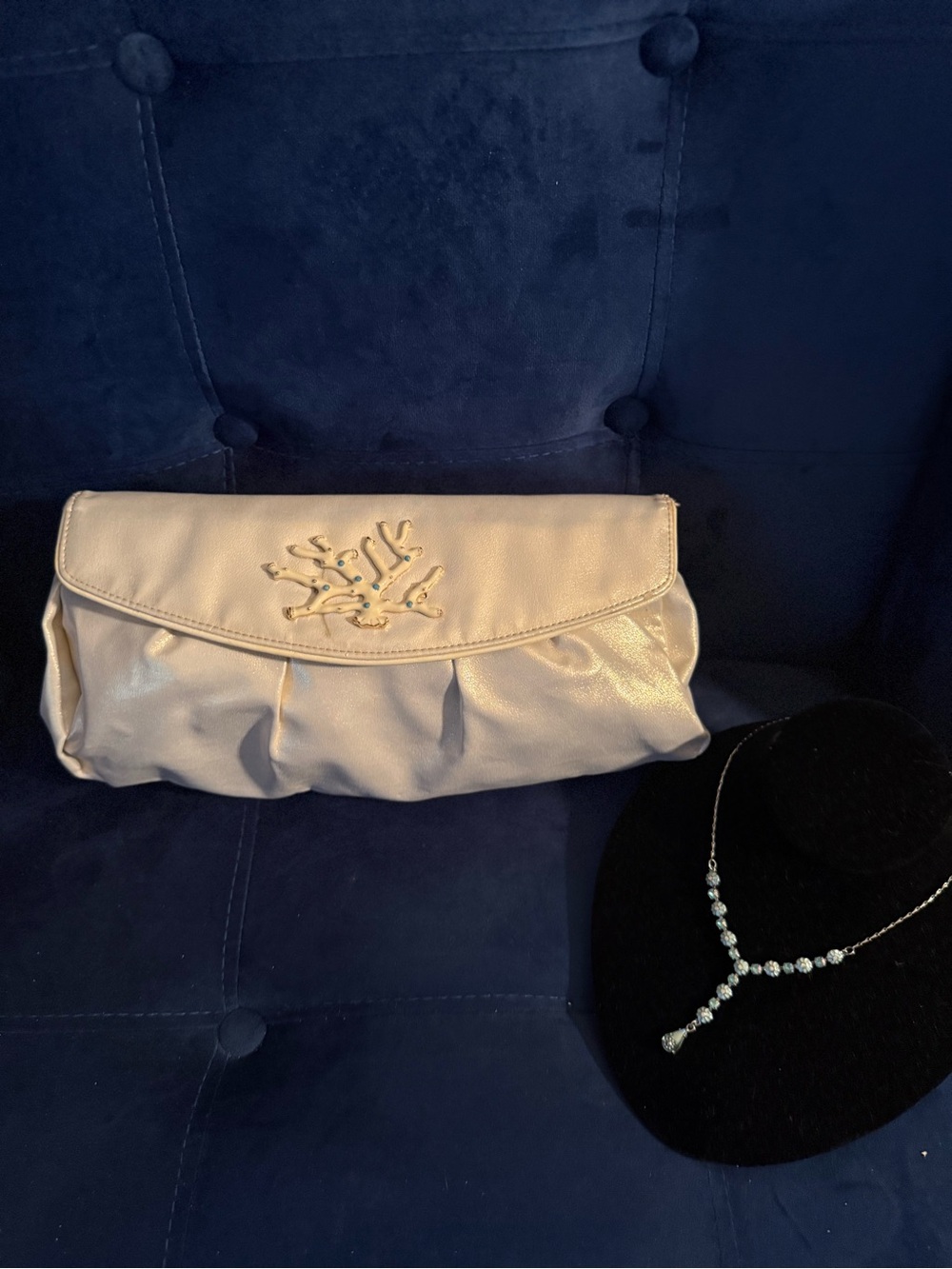 Lilly Pulitzer Ivory Pleated Clutch with Coral Motif